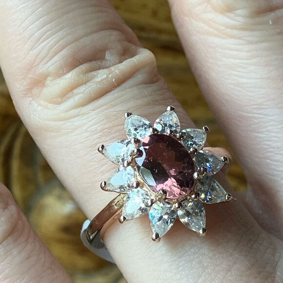 Natural Rose Apatite Moissanite Sterling Silver Ring Size 6 - Picture 2 of 9